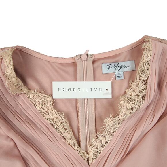 Baltic Born Polagram Dress Pink Size Small Maxi Lace Pleated Short Sleeve Flowy - Picture 4 of 4